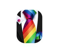 Barry.Wang Ensemble cravate cachemire pour homme en soie avec boutons de manchette carrés pour mariage, fête d'affaires, Arc-en-ciel, taille unique