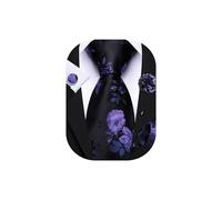 Barry.Wang Ensemble cravate florale avec épingle à revers pour homme en soie avec pochette et boutons de manchette - Ensemble cravate pour mariage, soirée et affaire, violet/noir, taille unique