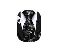 Barry.Wang Ensemble cravate florale avec épingle à revers pour homme en soie - Cravate, pochette et boutons de manchette pour mariage, soirée et affaire, noir/blanc, taille unique
