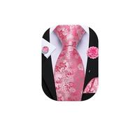 Barry.Wang Ensemble cravate florale avec épingle à revers pour homme en soie - Cravate, pochette et boutons de manchette pour mariage, soirée et affaire, rose vif, taille unique