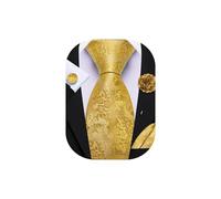 Barry.Wang Ensemble cravate florale avec épingle à revers pour homme en soie - Cravate, pochette et boutons de manchette pour mariage, soirée et affaire, doré, taille unique