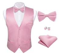 Barry.Wang Ensemble de 4 gilets pour homme avec nœud papillon - Col en V - Coupe ajustée - Style décontracté - Couleur unie - Pour fête de mariage, A-02-Rose clair, Small
