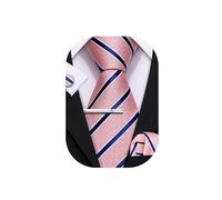 Barry.Wang Ensemble de cravate, mouchoir de poche, boutons de manchette et pince-cravate à carreaux en soie à rayures 4 pièces Ensemble classique pour homme d'affaires et mariage, taille unique