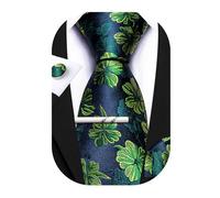 Barry.Wang Ensemble de cravates noires pour homme mouchoir et boutons de manchette motif cachemire/rayé/carreaux