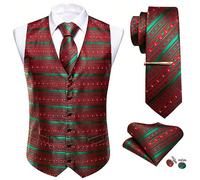Barry.Wang Ensemble gilet de Noël pour homme avec nœud papillon et gilet col en V, Gilet de Noël rouge et vert, XXL