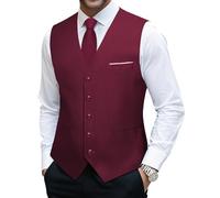 Barry.Wang Ensemble gilet et cravate pour homme - Couleur unie - Couleur unie - Coupe ajustée - Smoking western - Col en V, bordeaux, 3XL