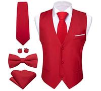 Barry.Wang Gilet de costume pour homme - Coupe ajustée pour affaires, style décontracté, couleur unie, avec cravate et nœud papillon - Ensemble pour mariage et fête, Rouge, L