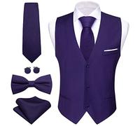 Barry.Wang Gilet de costume pour homme - Coupe ajustée pour affaires, style décontracté, couleur unie, avec cravate et nœud papillon - Ensemble pour mariage et fête, violet foncé, L