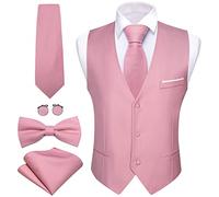 Barry.Wang Gilet de costume pour homme - Coupe ajustée pour affaires, style décontracté, couleur unie, avec cravate et nœud papillon - Ensemble pour mariage et fête, rose, XXL