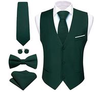 Barry.Wang Gilet de costume pour homme - Coupe ajustée pour affaires, style décontracté, couleur unie, avec cravate et nœud papillon - Ensemble pour mariage et fête, vert émeraude, XXL