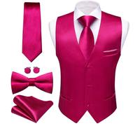 Barry.Wang Gilet habillé pour homme - Coupe ajustée - Style décontracté - Couleur unie - Nœud papillon - Pour fête de mariage, Rose vif vif, XL