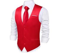 Barry.Wang Gilet pour homme - Coupe ajustée - Col en V - Coupe ajustée - Pour mariage, bal de fin d'année, smoking, Rouge, XL