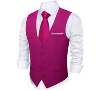 Barry.Wang Gilet pour homme - Coupe ajustée - Col en V - Coupe ajustée - Pour mariage, bal de fin d'année, smoking, rose vif, L