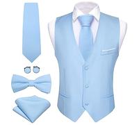 Barry.Wang Gilet pour homme de costume formel d'affaires coupe ajustée décontractée couleur unie avec cravate et nœud papillon Ensemble pour mariage et fête, bleu ciel, L