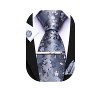 Barry.Wang Lot de 4 cravates carrées pour homme - Motif floral - Boutons de manchette - Pour mariage, fête, affaires, Fleur bleue et blanche, taille unique