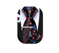 Barry.Wang Lot de 4 cravates de Noël tendance en soie pour homme avec boutons de manchette carrés et flocons de neige, noir/rouge, taille unique