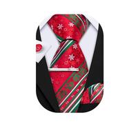 Barry.Wang Lot de 4 cravates de Noël tendance pour homme en soie avec boutons de manchette carrés pour festival, flocon de neige, boîte cadeau de Noël, Cravate flocons de neige rouge et blanc, taille