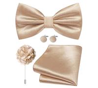 Barry.Wang Lot de 4 nœuds papillon pré-noués en satin pour homme avec mouchoir et boutons de manchette pour mariage, bal de fin d'année, couleur unie, Champagne doré, taille unique