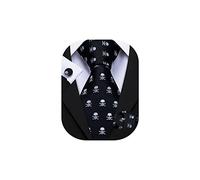 Barry.Wang Men Tie Solid Silk Tie Pocket Square Cufflinks Set Wedding Plain Tie Business Formal, Tête de mort noire., taille unique