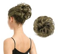 BARSDAR 100% Humain Chignon Postiche Cheveux, Messy Chignon de Cheveux Scrunchie Highlight pour Femmes Elastique Ondulées Petit Updo Hair Bun Chouchou Postiche Aspect Naturel, Noir Mix Blond Highlight