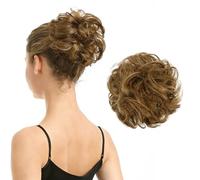 BARSDAR 100% Humain Chignon Postiche Cheveux, Messy Chignon de Cheveux Scrunchie pour Femmes Elastique Ondulées Petit Updo Hair Bun Chouchou Postiche Aspect Naturel Hair - Brun avec Blond Highlight