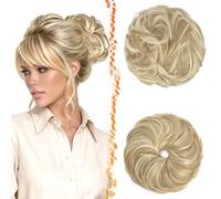BARSDAR 2 PCS Chignon Postiche Cheveux, Elastique Chouchou Cheveux Chignon Extensions pour Femmes Synthétique Épais Updo Faux Scrunchies Extension Postiche - Clair Blond Cendré & Blanchi Highlights