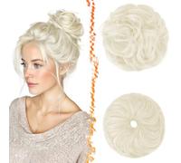 BARSDAR 2 PCS Chignon Postiche Cheveux, Faux Chignon Extensions Elastique Chouchou Postiche de Cheval pour Femmes Synthétique Épais Donut Updo Scrunchies Extension Postiches - Blond Platine