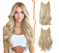BARSDAR 2 PCS Fil Invisible Synthétique Moyen Blond Ondulées Hair Extension | 50cm Doux Wave & Layered Wave, D'aspect Naturel, Lace Weft avec 4 Clips, Silky Épais Volumineux Légère Easy Wear, Tangle-free