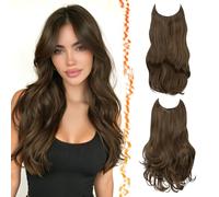 BARSDAR 2PCS Fil Invisible Synthétique Chocolat Brun Extensions de Cheveux | 50cm Doux Wave & Layered Wave, D'aspect Naturel, Lace Weft avec 4 Clips, Silky Épais Volumineux Légère Easy Wear, Tangle-free