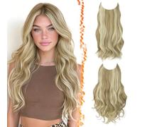 BARSDAR 2PCS Fil Invisible Synthétique Dirty Blond Clip in Hair Extensions | 50cm Doux Wave & Layered Wave, D'aspect Naturel, Lace Weft avec 4 Clips, Silky Épais Volumineux Légère Easy Wear, Tangle-free