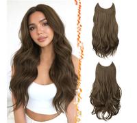 BARSDAR 2PCS Fil Invisible Synthétique Moyen Brun Ondulés Hair Extensions | 50cm Doux Wave & Layered Wave, D'aspect Naturel, Lace Weft avec 4 Clips, Silky Épais Volumineux Légère Easy Wear, Tangle-free