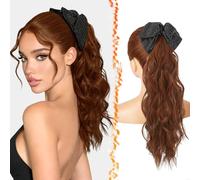 BARSDAR 45cm Bow Pince Clip Ondulée Moyen Auburn Queue de Cheval Extensions | Bow Knot Pince Clip, Douce Loose Ondulée, Aspect Réaliste, Silky Soft Touch, Volumineuse Légère, Easy Wear, Tangle-Resistant