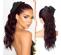 BARSDAR 45cm Pince Clip Ondulée Foncé Bourgogne Rouge Ponytail Extensions | Bow Knot Pince Clip, Douce Loose Ondulée, Aspect Réaliste, Silky Soft Touch, Volumineuse Légère, Easy Wear, Tangle-Resistant