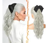 BARSDAR 45cm Pince Clip Synthétique Ondulée Gris Queue de Cheval Extensions | Bow Knot Pince Clip, Douce Loose Ondulée, Aspect Réaliste, Silky Soft Touch, Volumineuse Légère, Easy Wear, Tangle-Resistant