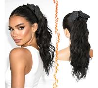 BARSDAR 45cm Pince Clip Synthétique Ondulée Noir Brun Ponytail Extensions | Bow Knot Pince Clip, Douce Loose Ondulée, Aspect Réaliste, Silky Soft Touch, Volumineuse Légère, Easy Wear, Tangle-Resistant
