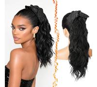 BARSDAR 45cm Pince Clip Synthétique Ondulée Noir Queue de Cheval Extension | Bow Knot Pince Clip, Douce Loose Ondulée, Aspect Réaliste, Silky Soft Touch, Volumineuse Légère, Easy Wear, Tangle-Resistant