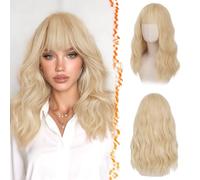 BARSDAR 46cm Ondulée Blond Perruque avec Frange, Pastel Moelleuse Perruque avec Frange pour Femmes Bou Synthétiques Résistantes à la Chaleur Cheveux Perruques - Blond Clair