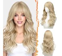 BARSDAR 56cm Layered Body Ondulées Dirty Blond Perruque avec Wispy Frange | Butterfly Cut Layered Ondulées, Douce Synthétique, D'aspect Naturel Lace Scalp, Légère Respirante Confortable Fit,Polyvalente