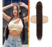 BARSDAR Brun Queue de Cheval Extension - 76cm Longue Raides Queue de Cheval Extension de Cheveux avec Cordon Synthétique Clip en Queue de Cheval Postiche Faux Queue de Cheval pour Femmes - Brun Foncé