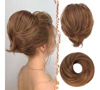 BARSDAR Cheveux Chignon Queue de Cheval Extension, Raides Synthétique Court Queue de Cheval Chignon Extension de Cheveux Elastique Cheveux Chouchou Postiche pour Femmes (Doré Cuivré & Clair Brun)