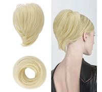 BARSDAR Chignon Queue de Cheval Extension, Postiche Synthétique Droite Entièrement Court Queue de Cheval Chignon Extensions Cheveux Accessoires Élastique Facile Chouchou pour Femme