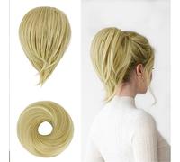 BARSDAR Chignon Queue de Cheval Extension, Postiche Synthétique Droite Entièrement Court Queue de Cheval Chignon Extensions Cheveux Accessoires Élastique Facile Chouchou pour Femme