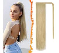 BARSDAR Clair Blond Raides Wrap Queue de Cheval Extension, 66cm Longue Raides Wrap Around Queue de Cheval pour Femmes Clip in Ponytail Cheveux Extension Synthétique Blond Ponytail Postiche