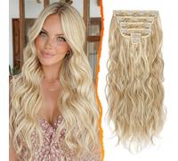 BARSDAR Clip in Extension de Cheveux, 50cm Longue Ondulée Blond Extension de Cheveux Clip in 6PCS Bou s Synthétique Naturel Clip Postiche pour Femmes (Clair Cendre Blond Mixte)