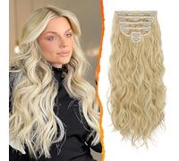 BARSDAR Clip in Extension de Cheveux, 6PCS Longue Ondulée Blond Extension de Cheveux Clip in 50cm Bou s Synthétique Naturel Clip Postiche pour Femmes (Clair Cendre Blond)