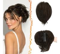 BARSDAR Court Queue de Cheval Extension avec Métal Pliable, 20cm Pince à Griffes Cheveux Humain Noir Brun Messy Chignon Cheveux Chouchou Postiche pour Femmes Épais Naturel Court Queue de Cheval