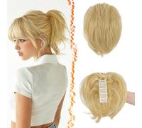BARSDAR Court Queue de Cheval Extension avec Métal Pliable, DIY Styles 20cm Pince à Griffes Cheveux Humain Messy Chignon Cheveux Postiche pour Femmes Épais Naturel Court Blond Queue de Cheval