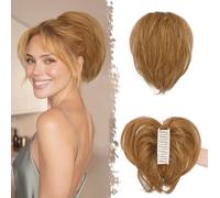 BARSDAR Court Queue de Cheval Extension avec Métal Pliable, DIY Styles 20cm Pince à Griffes Cheveux Humain Auburn Brun Messy Chignon Cheveux Chouchou Postiche pour Femmes Naturel Queue de Cheval