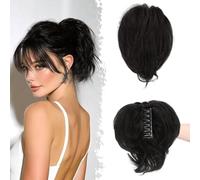 BARSDAR Court Queue de Cheval Extension avec Métal Pliable, DIY Styles 20cm Pince à Griffes Cheveux Humain Messy Chignon Cheveux Postiche pour Femmes Épais Naturel Court Noir Queue de Cheval