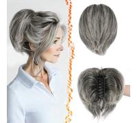 BARSDAR Court Queue de Cheval Extension avec Métal Pliable, DIY Styles 20cm Pince à Griffes Cheveux Humain Messy Chignon Cheveux Chouchou Postiche pour Femmes Épais Naturel Court Gris Queue de Cheval